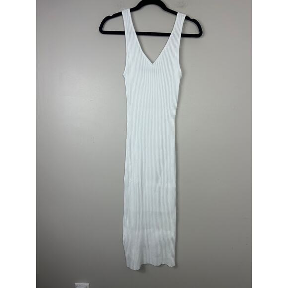 Enza Costa Ribbed Stretch Jersey Knit Midi Slip Dress White Large Quiet Luxary - Picture 3 of 8